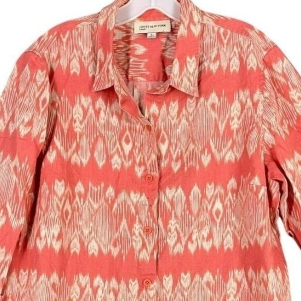 Jones New York Southwestern Tunic Size XL Salmon Linen Aztec 3/4-sleeve Boho